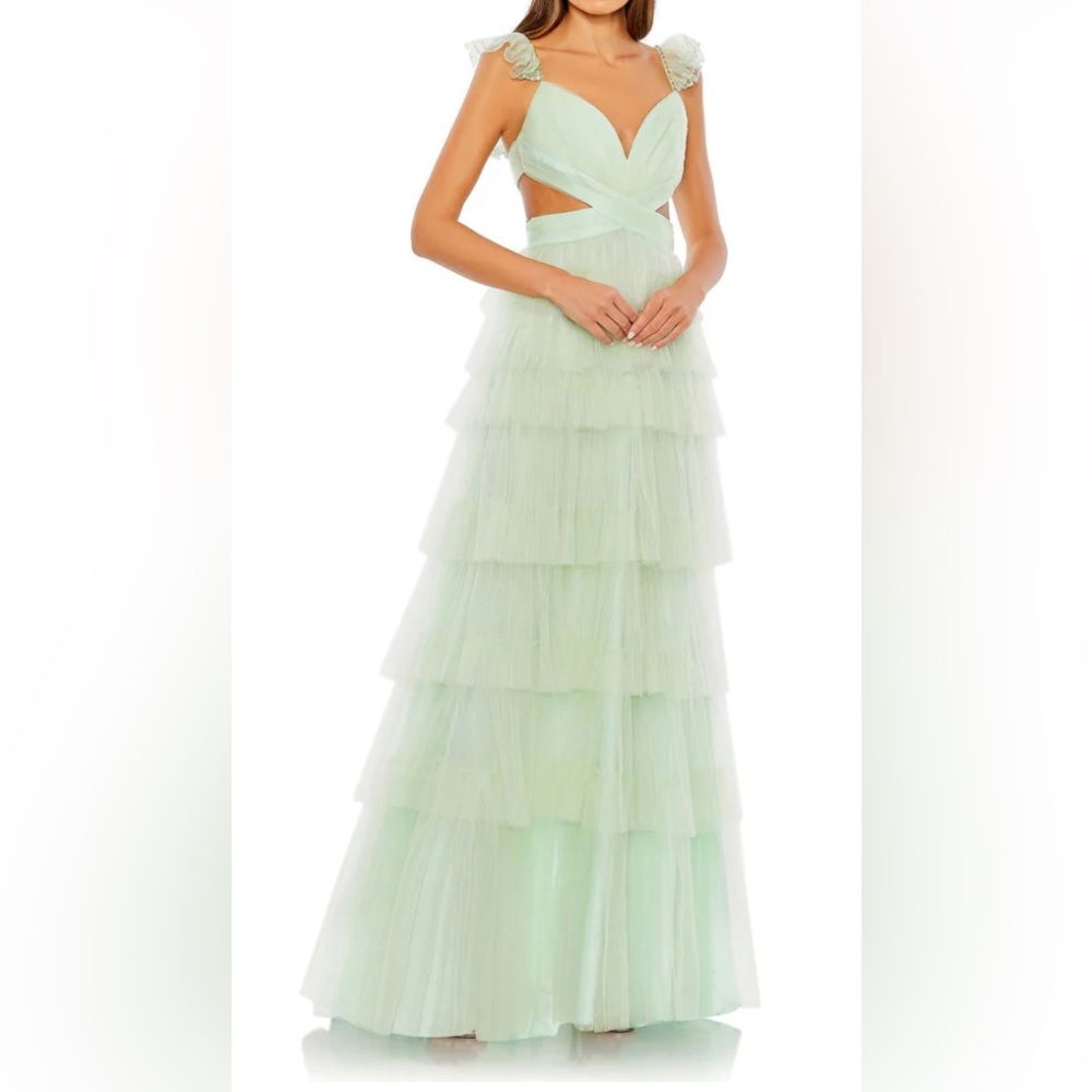MAC DUGGAL RUFFLE TIERED TULLE CUT OUT GOWN